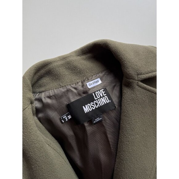 LOVE MOSCHINO Olive Green Felted Wool Car Coat, Size 2 - Picture 12 of 15